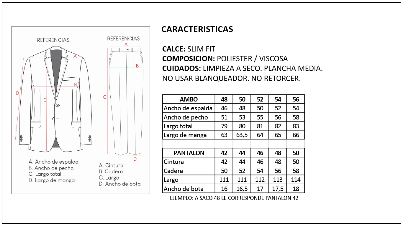 Tabla de Talles Ambo Solapa en Punta Hombre Britches